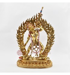 Hand Made Copper Alloy with 24 Karat Gold Gilded and Hand Painted Face 14" Vajrayogini Statue