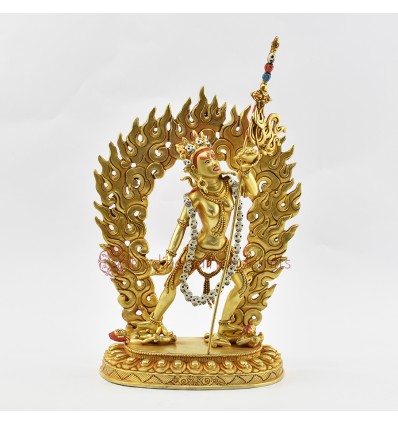 Hand Made Copper Alloy with 24 Karat Gold Gilded and Face Painted 10" Vajrayogini Statue