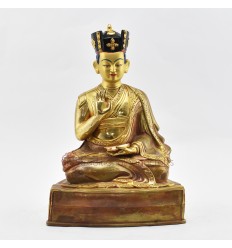 Hand Made 24 Karat Gold Gilded Copper Alloy and Hand Painted Face 10.75" 8th Karmapa - Mikyo Dorje Statue