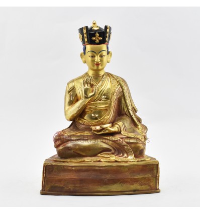 Hand Made 24 Karat Gold Gilded Copper Alloy and Hand Painted Face 10.75" 8th Karmapa - Mikyo Dorje Statue