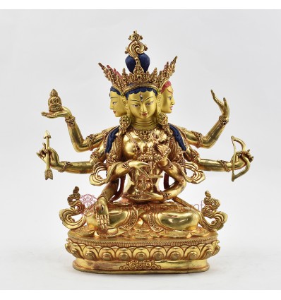 Hand Made Copper Alloy 24 Karat Gold Gilded and Hand Painted Face 10.25" Namgyalma Buddha Statue