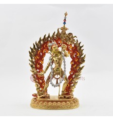 Hand Made Copper Alloy with 24 Karat Gold Gilded and Face Painted 10" Vajrayogini Statue