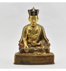 Hand Made Gold Gilded Copper Alloy and Hand Painted Face 10.75" The 4th Karmapa - Rölpe Dorje Statue