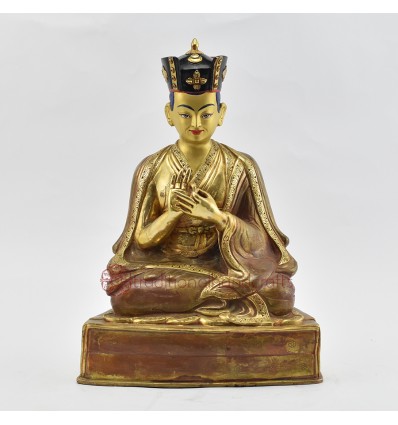 Hand Made  Gold Gilded Copper Alloy and Hand Painted Face 11" The 7th Karmapa - Chödrag Gyatso Dorje Statue