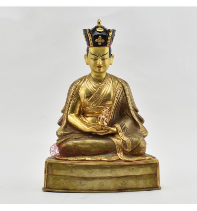 Hand Made Gold Gilded Copper Alloy and Hand Painted Face 11.25" The 14th Karmapa - Thegchog Dorje Statue