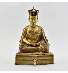 Hand Made Gold Gilded Copper Alloy and Hand Painted Face 11.25" The 14th Karmapa - Thegchog Dorje Statue