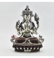 Hand Made Silver Plated Copper Alloy in Oxidation Finish 9.75" Chenrezig Statue