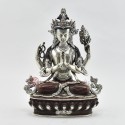 Hand Made Silver Plated Copper Alloy in Oxidation Finish 9.75" Chenrezig Statue