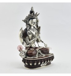 Hand Made Silver Plated Copper Alloy in Oxidation Finish 9.75" Chenrezig Statue