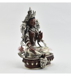 Hand Made Copper Alloy in Oxidation Finish with Silver Plated 9.75" Green Tara Statue