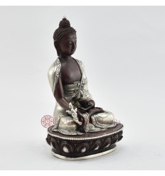 Hand Made Silver Plated Copper Alloy in Oxidation Finish 8" Medicine Buddha Statue