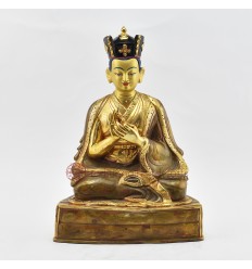 Hand Made Gold Gilded Copper Alloy and Hand Painted Face 10.75" The 1st Karmapa - Düsum Khyenpa Statue