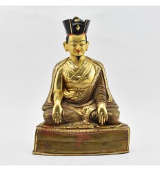 Hand Made Gold Gilded Copper Alloy and Hand Painted Face 10" The 2nd Karmapa - Drubchen Karma Pakshi Statue