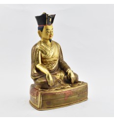 Hand Made Gold Gilded Copper Alloy and Hand Painted Face 10" The 2nd Karmapa - Drubchen Karma Pakshi Statue