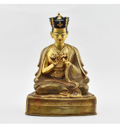 Hand Made Gold Gilded Copper Alloy and Hand Painted Face 10.75" The 5th Karmapa - Deshin Shekpa Statue