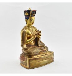 Hand Made Gold Gilded Copper Alloy and Hand Painted Face 10.75" The 5th Karmapa - Deshin Shekpa Statue