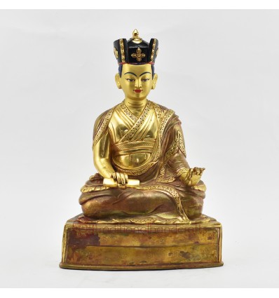 Hand Made Gold Gilded Copper Alloy and Hand Painted Face 10.75" The 8th Karmapa - Mikyö Dorje Statue