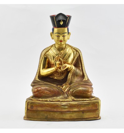 Hand Made Gold Gilded Copper Alloy and Hand Painted Face 10.5" The 10th Karmapa - Chöying Dorje Statue