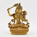 Hand Made Gold Gilded and Hand Painted Face 8.75" Manjushri / Jampelyang Statue