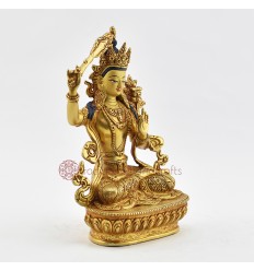 Hand Made Gold Gilded and Hand Painted Face 8.75" Manjushri / Jampelyang Statue