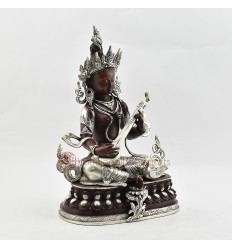 Hand Made Silver Plated Copper Alloy in Oxidation Finish 13.25" Saraswati Statue