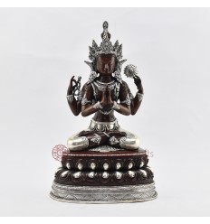 Hand Made Silver Plated Copper Alloy in Oxidation Finish 14" Chenrezig Statue