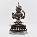 Hand Made Silver Plated Copper Alloy in Oxidation Finish 14" Chenrezig Statue