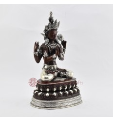 Hand Made Silver Plated Copper Alloy in Oxidation Finish 14" Chenrezig Statue