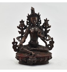 Hand Made Copper Alloy in Oxidation Finish 8.5" Green Tara / Dholma Statue