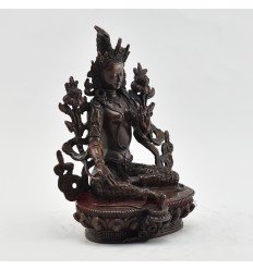 Hand Made Copper Alloy in Oxidation Finish 8.5" Green Tara / Dholma Statue