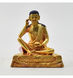 Fine Quality Copper Alloy Gold Plated 3.75" Guru Milarepa Statue