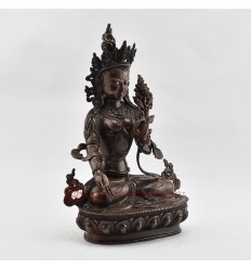 Hand Made Copper Alloy in Oxidation Finish 13.25" White Tara / Dholkar Statue