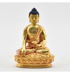 Fine Quality Copper Alloy with Gold Plated and Hand Painted Face 4.25" Shakyamuni Buddha / Tomba Statue