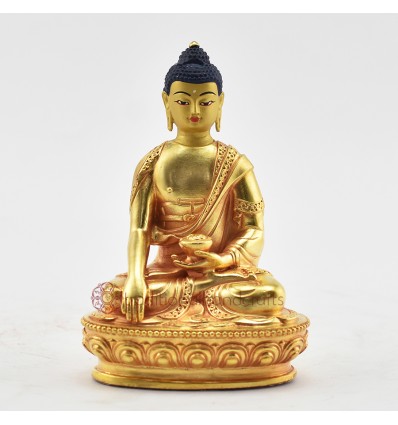 Fine Quality Copper Alloy with Gold Plated and Hand Painted Face 4.25" Shakyamuni Buddha / Tomba Statue