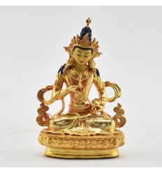 Hand Made Copper Alloy with Gold Plated and Hand Painted Face 4.25" Vajrasattva / Dorje Sempa Statue