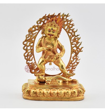 Fine Quality Copper Alloy with Gold Plated and Hand Painted Face 4" Black Dzambhala Statue