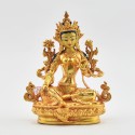 Fine Quality Copper Alloy with Gold Plated and Hand Painted Face 4.25" Green Tara / Dholma Statue