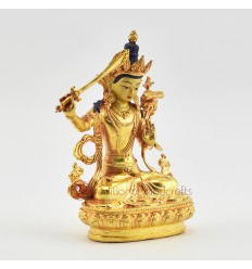 Fine Quality Copper Alloy with Gold Plated and Hand Painted Face 4.5" Manjushri / Jambiyang Statue