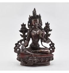 Hand Mede Oxidized Copper Alloy 8.5" Green Tara / Dolma  Statue 