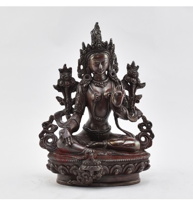 Hand Mede Oxidized Copper Alloy 8.5" Green Tara / Dolma  Statue 