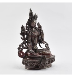 Hand Mede Oxidized Copper Alloy 8.5" Green Tara / Dolma  Statue 