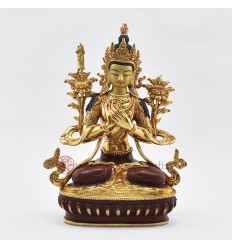 Hand Made Copper Alloy with Partly Gold Gilded 9" White Manjushri Statue