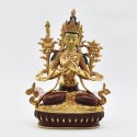 Hand Made Copper Alloy with Partly Gold Gilded 9" White Manjushri Statue