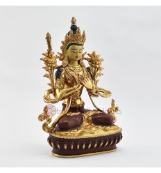 Hand Made Copper Alloy with Partly Gold Gilded 9" White Manjushri Statue