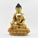 Hand Made Copper Alloy with 24 Karat Gold Gilded and Hand Painted Face 13.5" Medicine Buddha Menla Statue