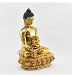 Hand Made Copper Alloy with 24 Karat Gold Gilded and Hand Painted Face 13.5" Medicine Buddha Menla Statue