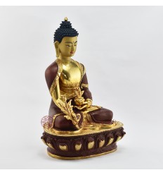 Hand Made Copper Alloy with Gold Gilded and Hand Painted Face 13.5" Medicine Buddha Menla Statue