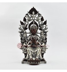 Hand Made Silver Plated Copper in Oxidation Finish 13.5" Maitreya - The Future Buddha Statue