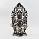 Hand Made Silver Plated Copper in Oxidation Finish 13.5" Maitreya - The Future Buddha Statue