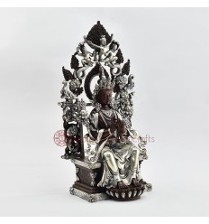 Hand Made Silver Plated Copper in Oxidation Finish 13.5" Maitreya - The Future Buddha Statue